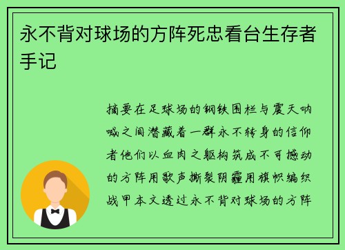 永不背对球场的方阵死忠看台生存者手记