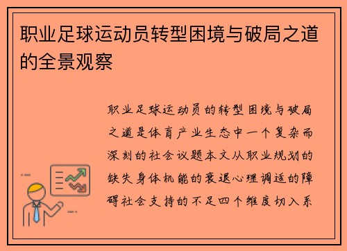 职业足球运动员转型困境与破局之道的全景观察