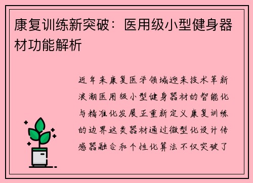 康复训练新突破：医用级小型健身器材功能解析